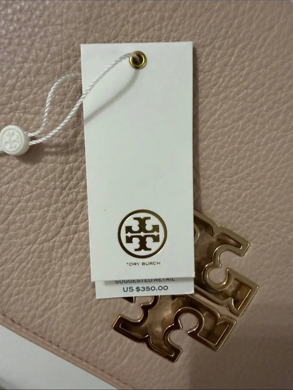 Tory Burch Pink Pebbled Leather Logo Clutch